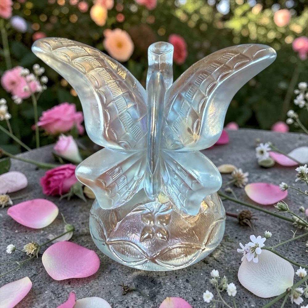 Vintage Fenton Iridescent Glass Butterfly on Branch Ring Holder 1980s - Picture 2 of 12